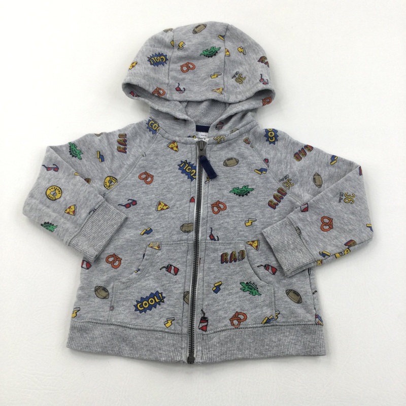 'Cool, Rad' Grey Zip Up Hoodie Sweatshirt - Boys 18 Months