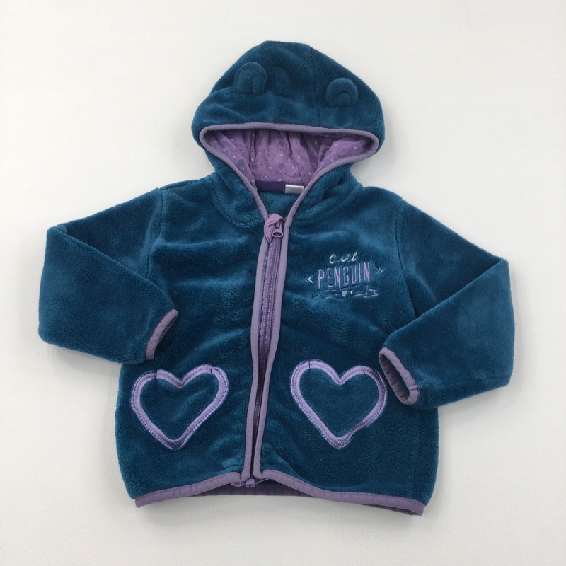 'Cute Penguin' Teal & Purple Fleece Lightweight Jacket - Girls 18-24 Months