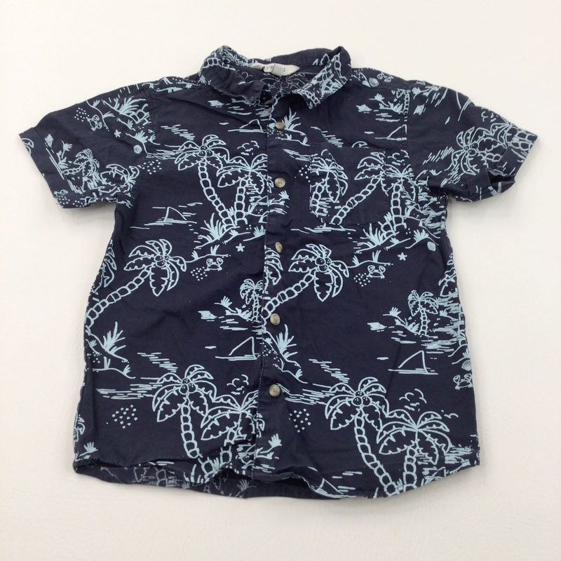 Palm Trees Navy Cotton Shirt - Boys 5-6 Years