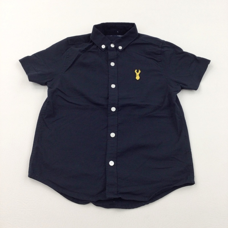 Stag Motif Navy Cotton Shirt - Boys 4-5 Years