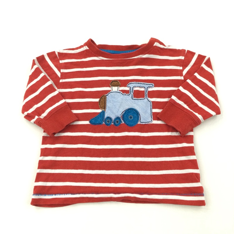 Train Appliqued Red & White Striped Long Sleeve Top - Boys 9-12 Months