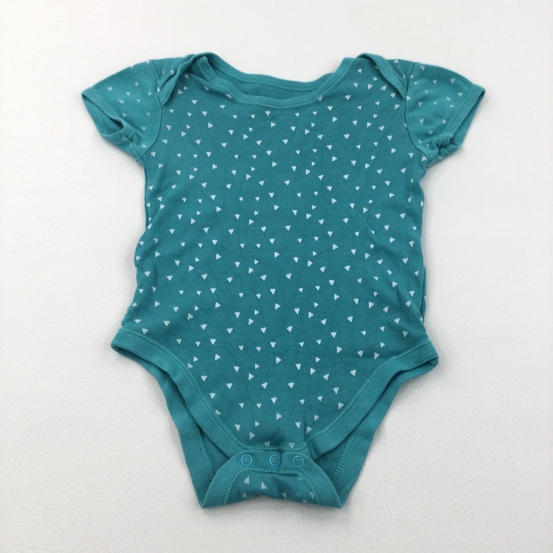 Triangles White & Teal Short Sleeve Bodysuit - Girls/Boys 12-18 Months