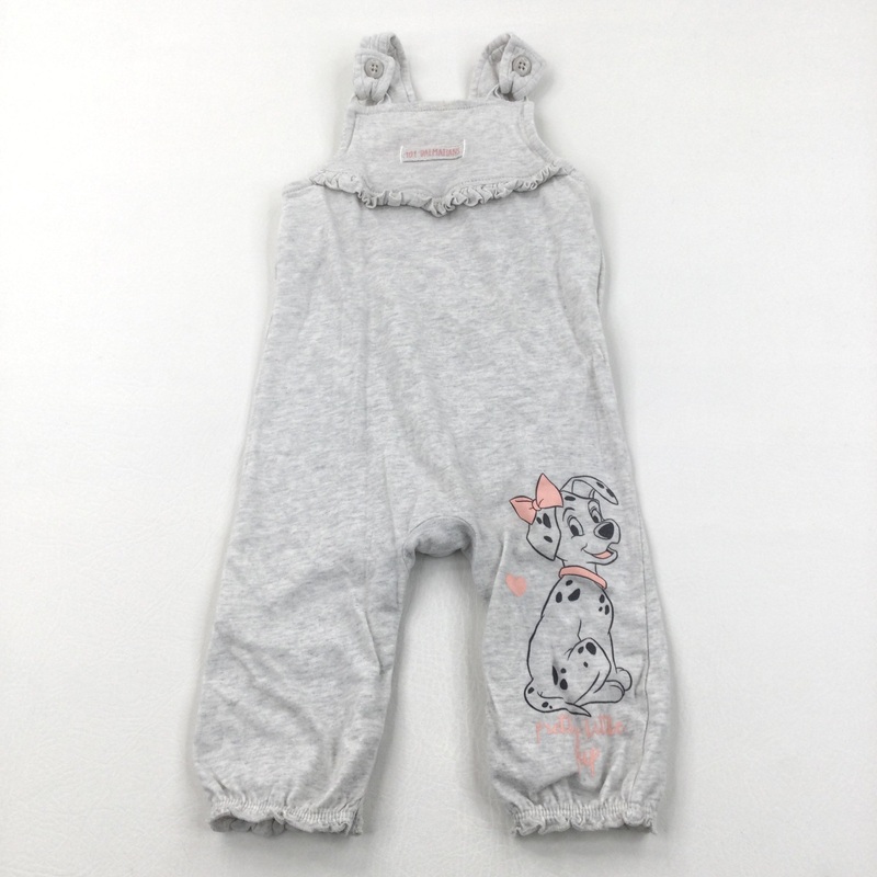 101 Dalmations Grey & Pink Lightweight Jersey Dungarees - Girls 6-9 Months