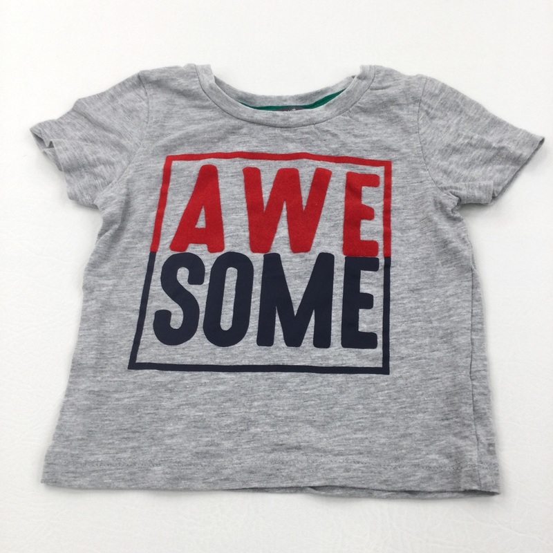 'Awesome' Flocked Grey T-Shirt - Boys 9-12 Months