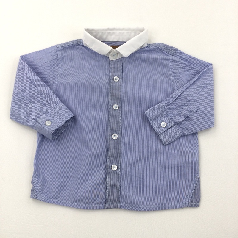 Blue Pinstripe Cotton Shirt with White Collar - Boys 9-12 Months