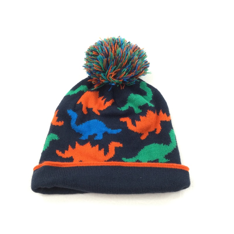 Colourful Dinosaurs Navy & Orange Bobble Hat - Boys 1-2 Years