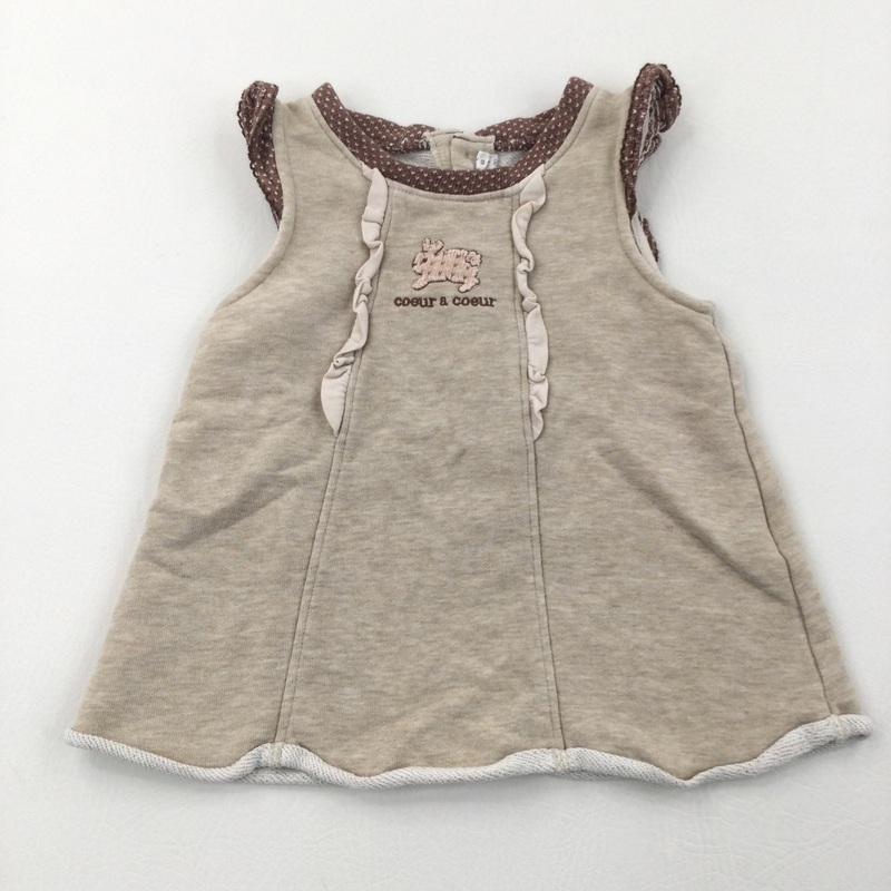 'Couer A Couer' Rabbit Appliqued Oatmeal & Brown Jersey Dress - Girls 9-12 Months