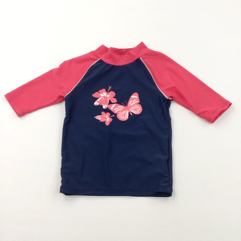 Flowers & Butterfly Pink & Navy Sun/Beach Top - Girls 5-6 Years