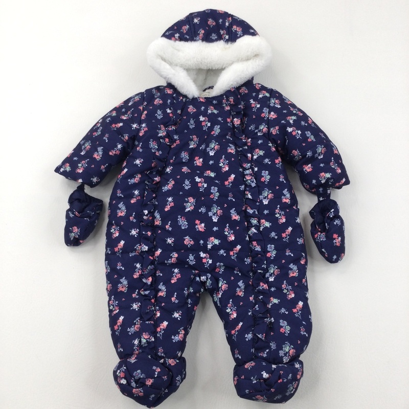 Flowers Pink & Navy Fleece Lined Pramsuit - Girls 0-3 Months