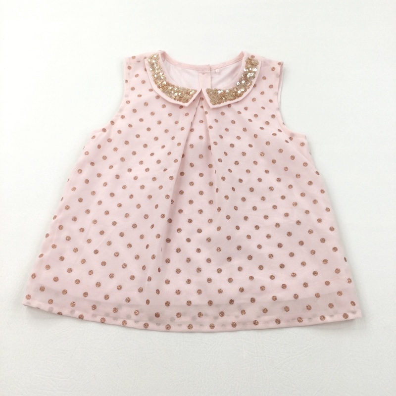 Glittery Spots Pale Pink Blouse with Collar - Girls 5-6 Years