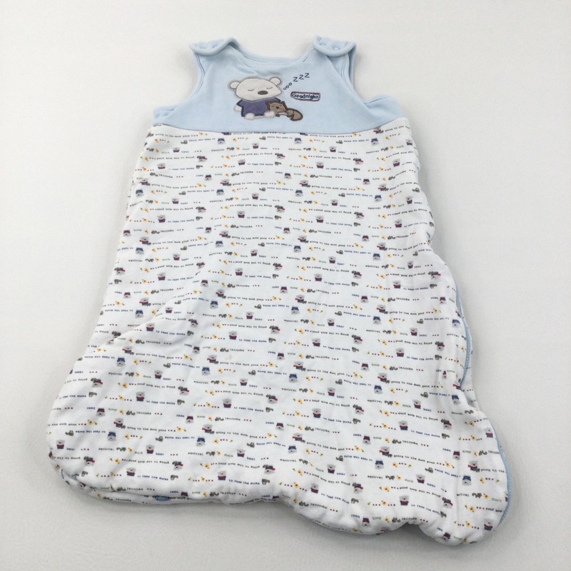 'Goodnight' Teddy & Squirrel Blue & White Sleeping Bag - 2.5 Tog - Boys 0-6 Months