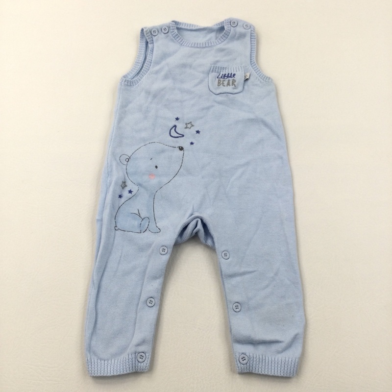 'Little Bear' Blue Lightweight Knitted Dungarees/Romper - Boys 3-6 Months
