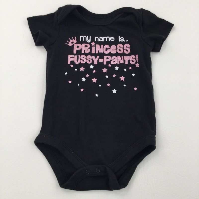 'My Name Is Princess Fussy-Pants' Sparkly Black Short Sleeve Bodysuit - Girls 12 Months