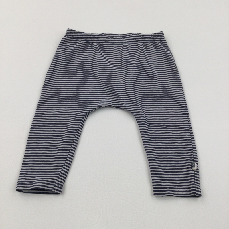 Navy & Grey Striped Leggings - Boys/Girls 6-9 Months