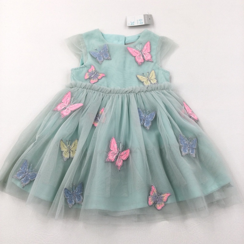 **NEW** Butterflies Embroidered Pale Green Cotton & Net Party Dress - Girls 6-9 Months
