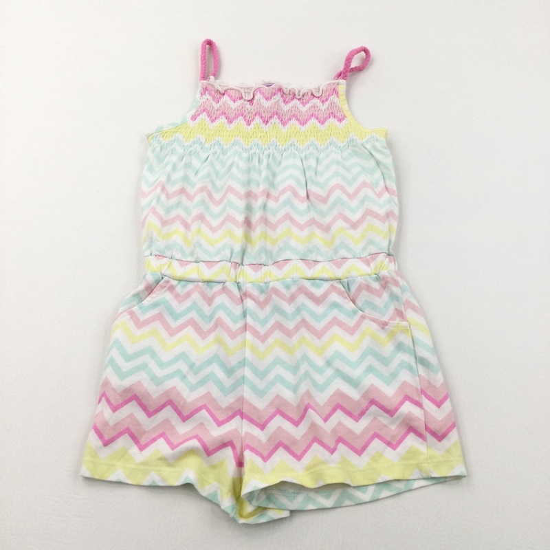 Pastel Zig Zags White Jersey Playsuit - Girls 5-6 Years