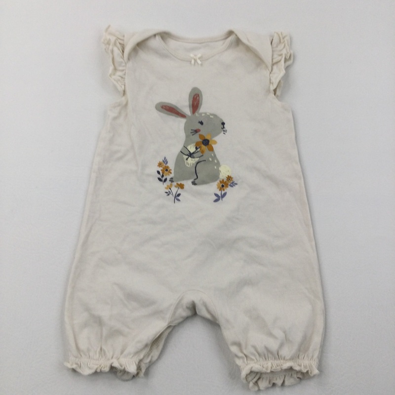 Rabbit Cream Jersey Romper - Girls 9-12 Months