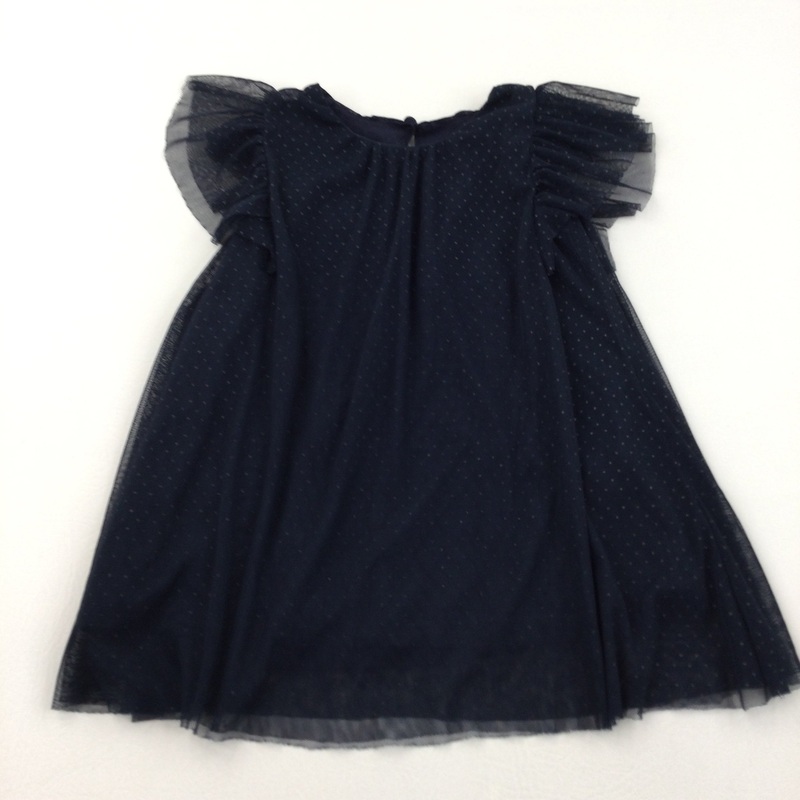 Spotty Navy Jersey Dress with Net Overlay - Girls 12-18 Months