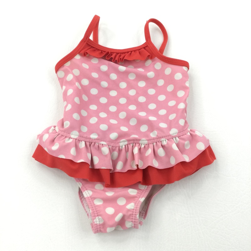 Spotty Pink, White & Red Swimming Costume - Girls 6-9 Months