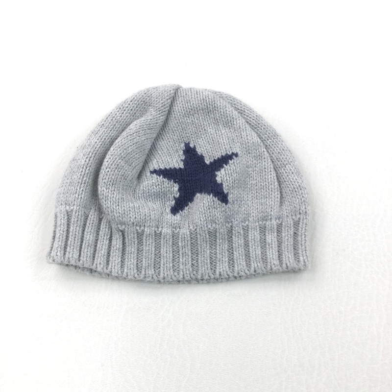 Star Blue & Grey Lined Knitted Hat - Boys/Girls 0-3 Months