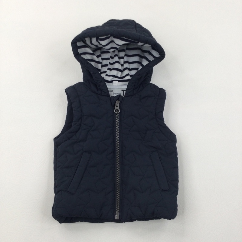 Stars Embroidered Blue Gilet with Hood - Boys 0-3 Months