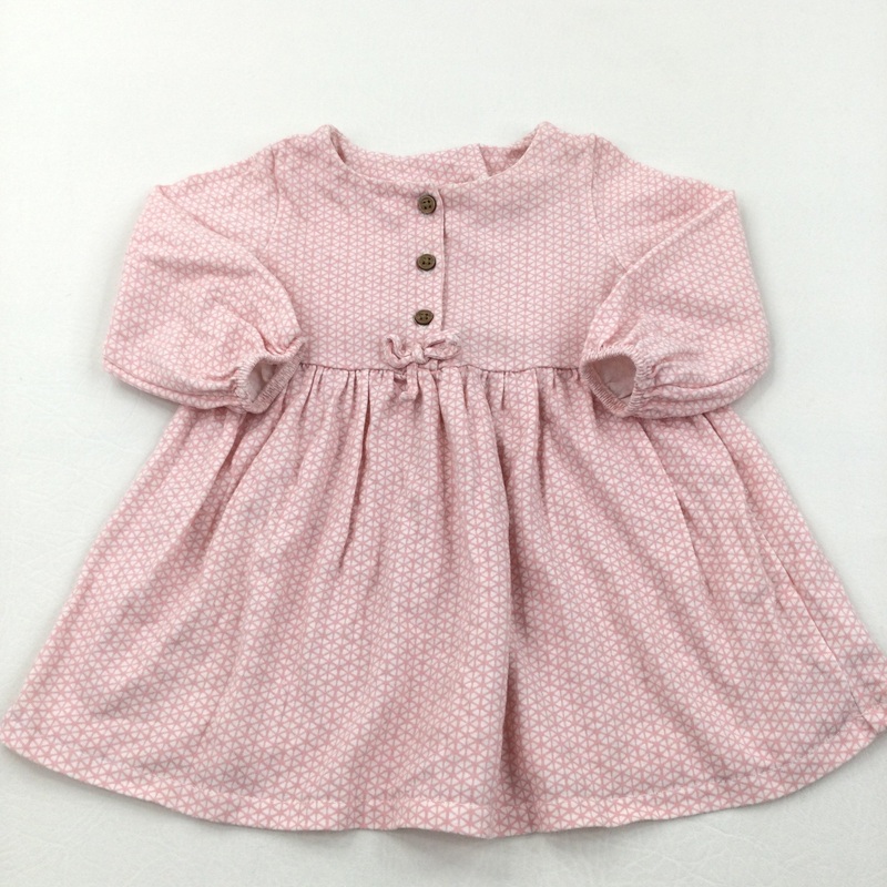 Triangles Pink & White Patterned Jersey Dress - Girls 3-6 Months