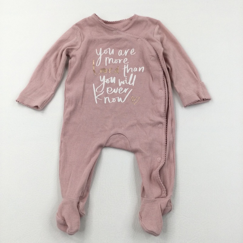 'You Are More Loved Than You Will Ever Know' Dusky Pink Ribbed Babygrow - Girls 0-3 Months