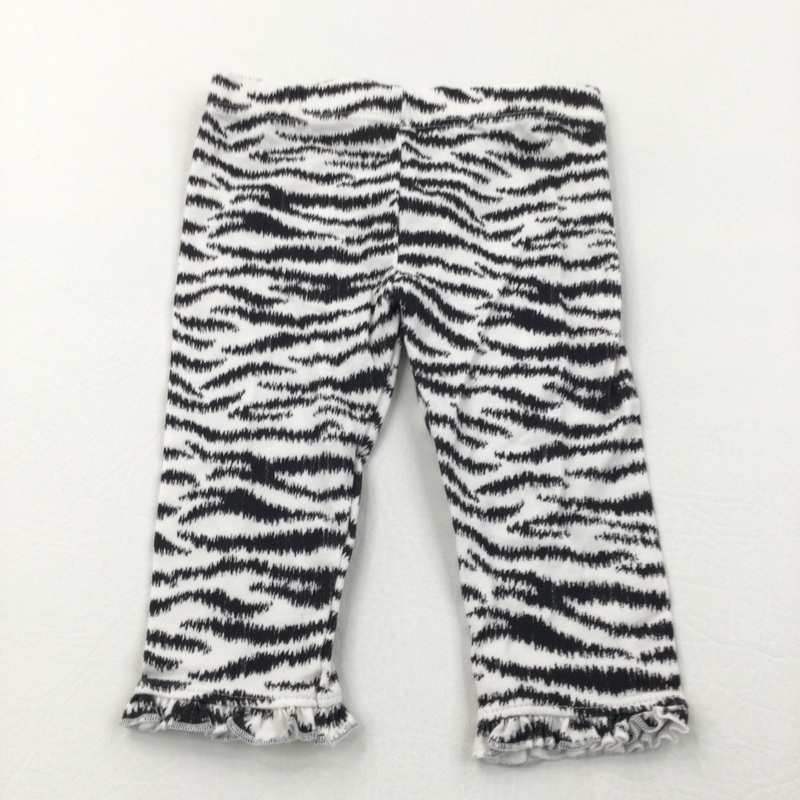 Zebra Stripes Black & White Leggings with Frilly Hems - Girls 3-6 Months