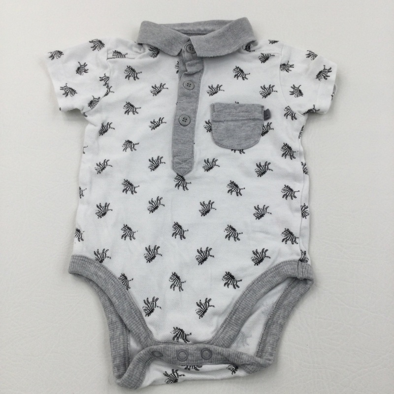 Zebras Black, Grey & White Short Sleeve Polo Shirt Bodysuit - Boys 9-12 Months
