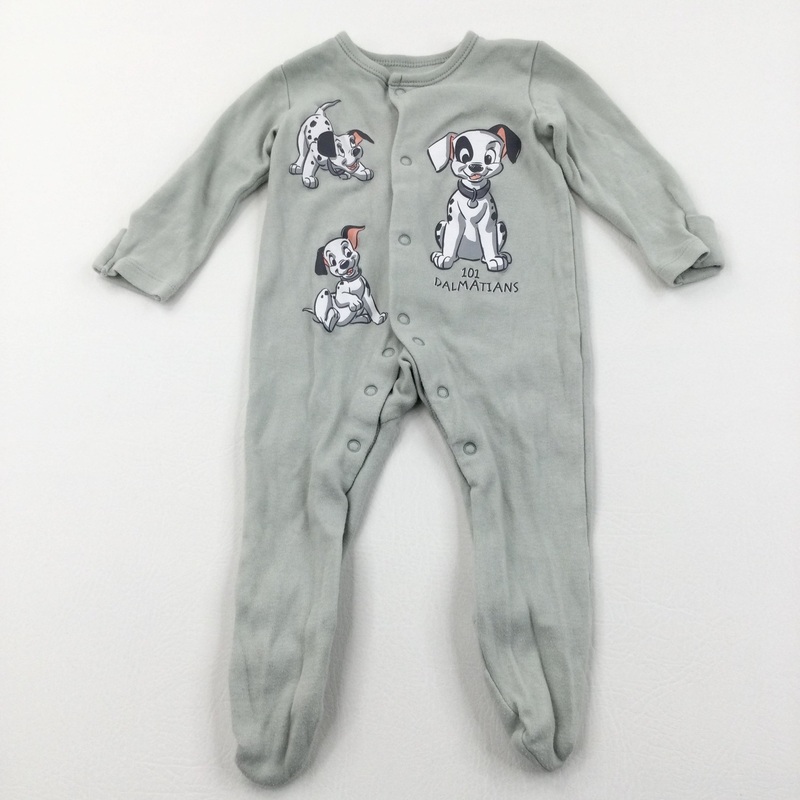'101 Dalmations' Light Green Babygrow with Integrated Mitts - Boys/Girls 6-9 Months