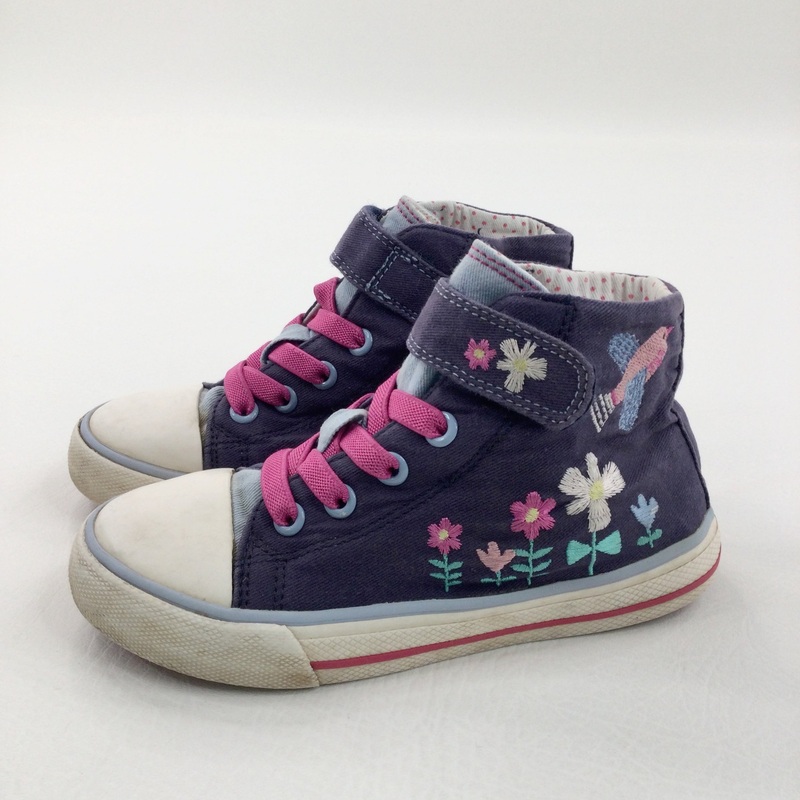 Birds & Flowers Embroidered Purple & Pink High Top Trainers - Girls - Shoe Size 11
