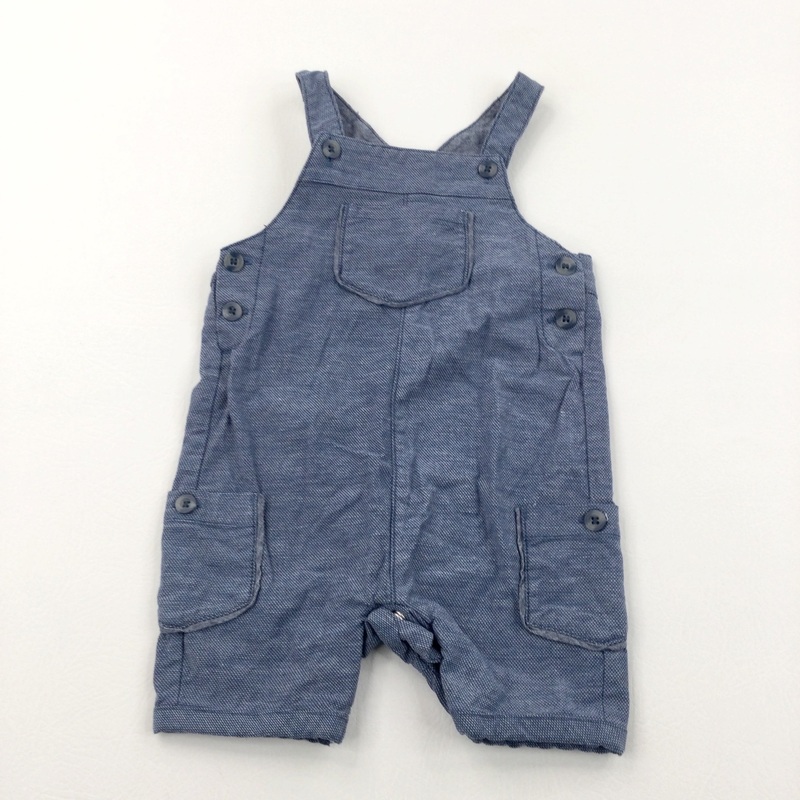 Blue Cotton Short Dungarees - Boys 6-9 Months
