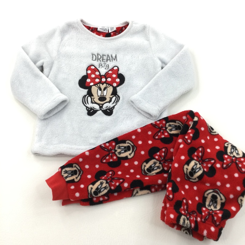 'Dream Big' Minnie Mouse Appliqued White & Red Fleece Pyjamas - Girls 3-4 Years