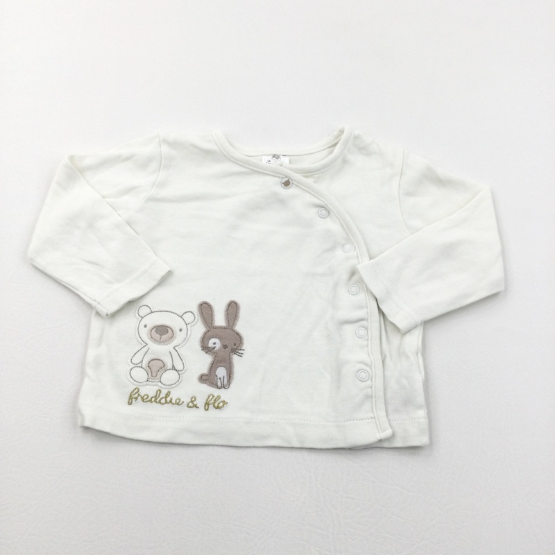 'Freddie & Flo' Bear & Rabbit Appliqued White Long Sleeve Top - Boys 6-9 Months