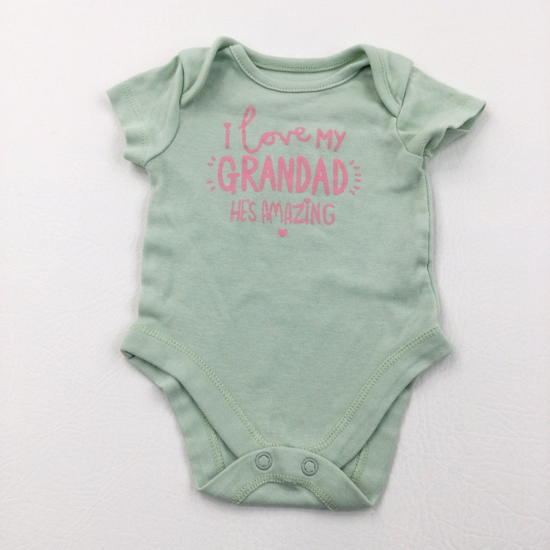 'I Love My Grandad He's Amazing' Pale Green & Pink Short Sleeve Bodysuit - Girls 0-3 Months
