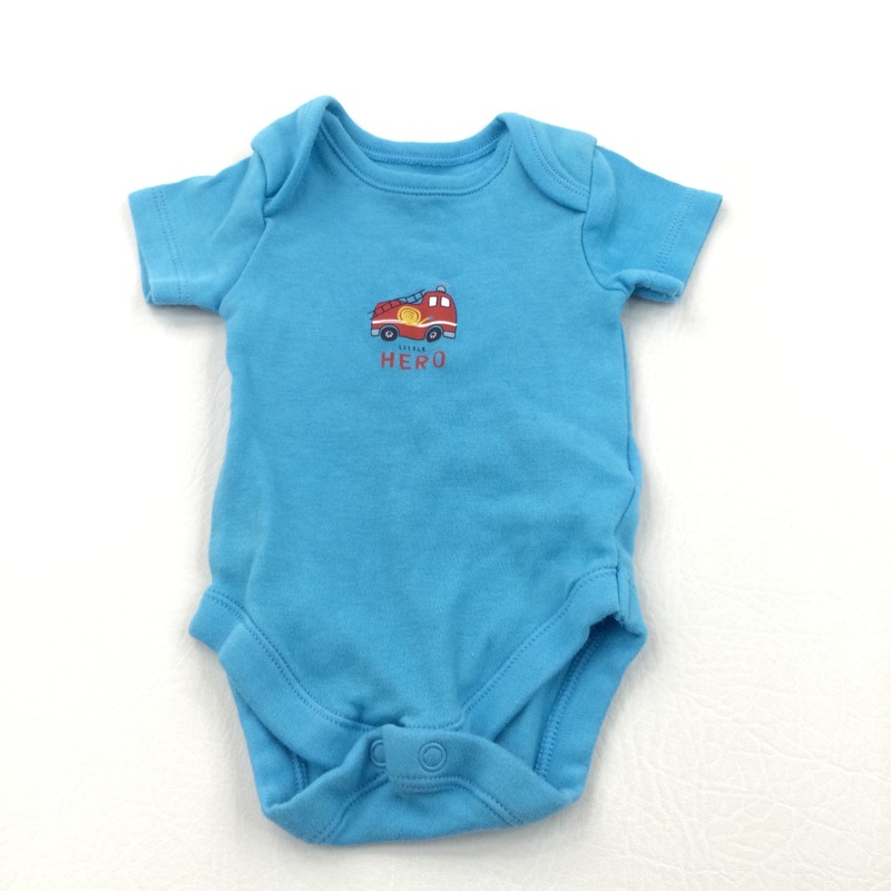 'Little Hero' Fire Engine Blue Short Sleeve Bodysuit - Boys Newborn