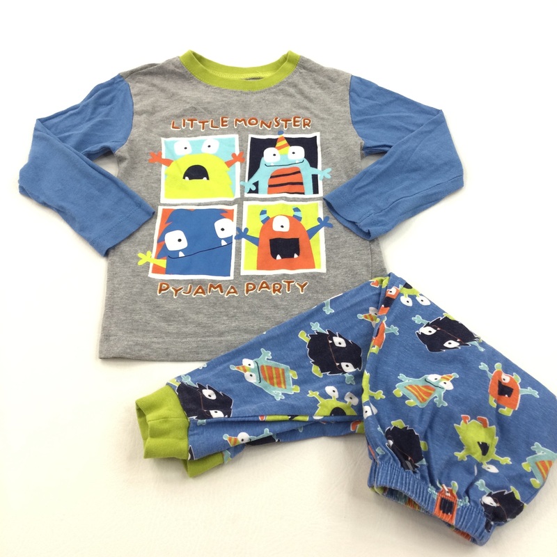 'Little Monster Pyjama Party' Grey & Blue Pyjamas - Boys 18-24 Months