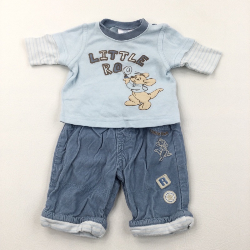 'Little Roo' Appliqued Blue Long Sleeve Top & Corduroy Trousers Set - Boys Early Baby