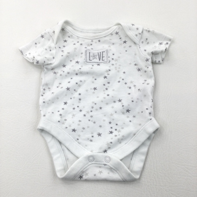 'Love' Grey Stars White Short Sleeve Bodysuit - Boys/Girls Newborn