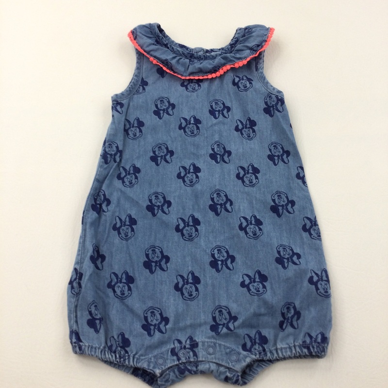Minnie Mouse Denim Effect Lightweight Cotton Romper - Girls 12-18 Months