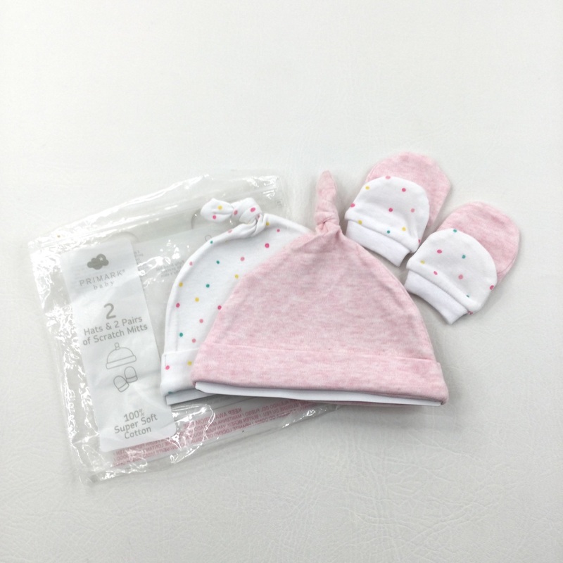 **NEW** 2 Pairs of Knotted Jersey Hats & Mitts - Pink & Colourful White Spotty - Girls One Size
