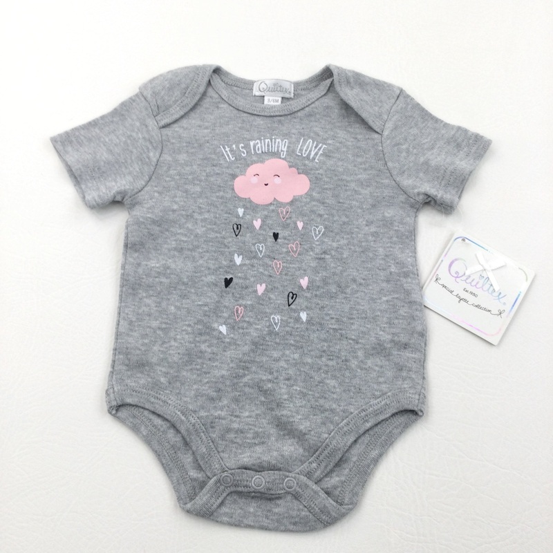 **NEW** 'It's Raining Love' Clouds & Hearts Grey Short Sleeve Bodysuit - Girls 3-6 Months
