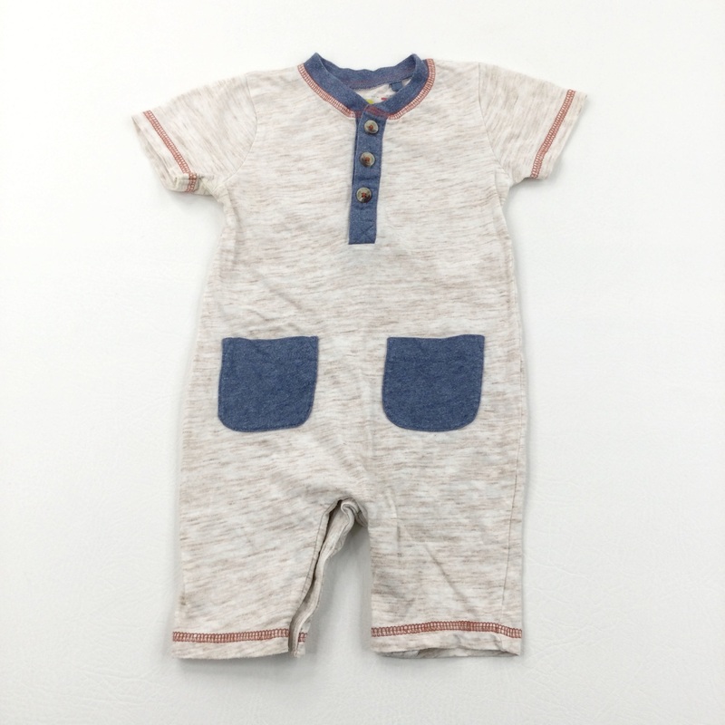 Oatmeal & Blue Mottled Jersey Romper - Boys 6-9 Months