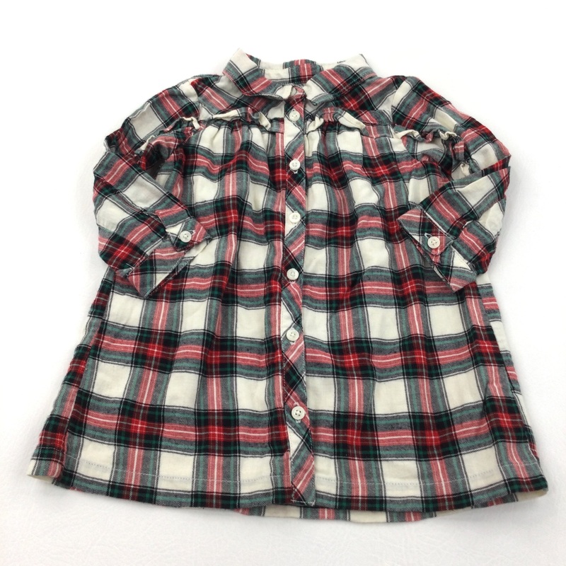 Red, Green & Cream Checked Cotton Smock Dress - Girls 18-24 Months