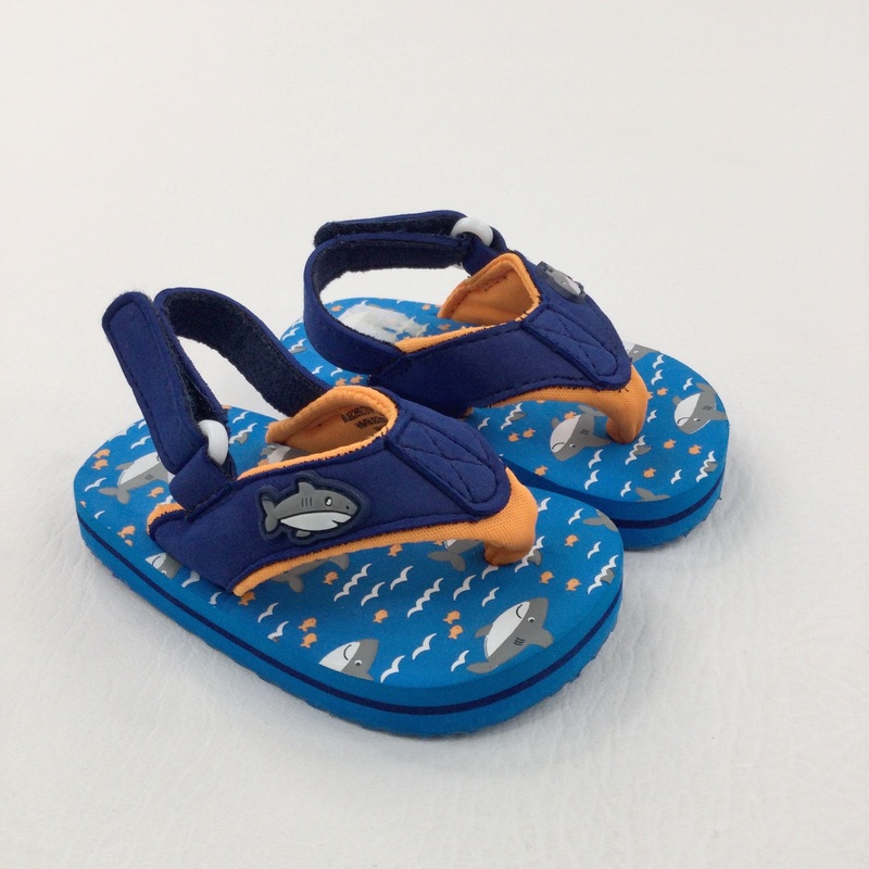 Sharks & Fish Blue, Navy & Orange Sandals - Boys - Shoe Size 4