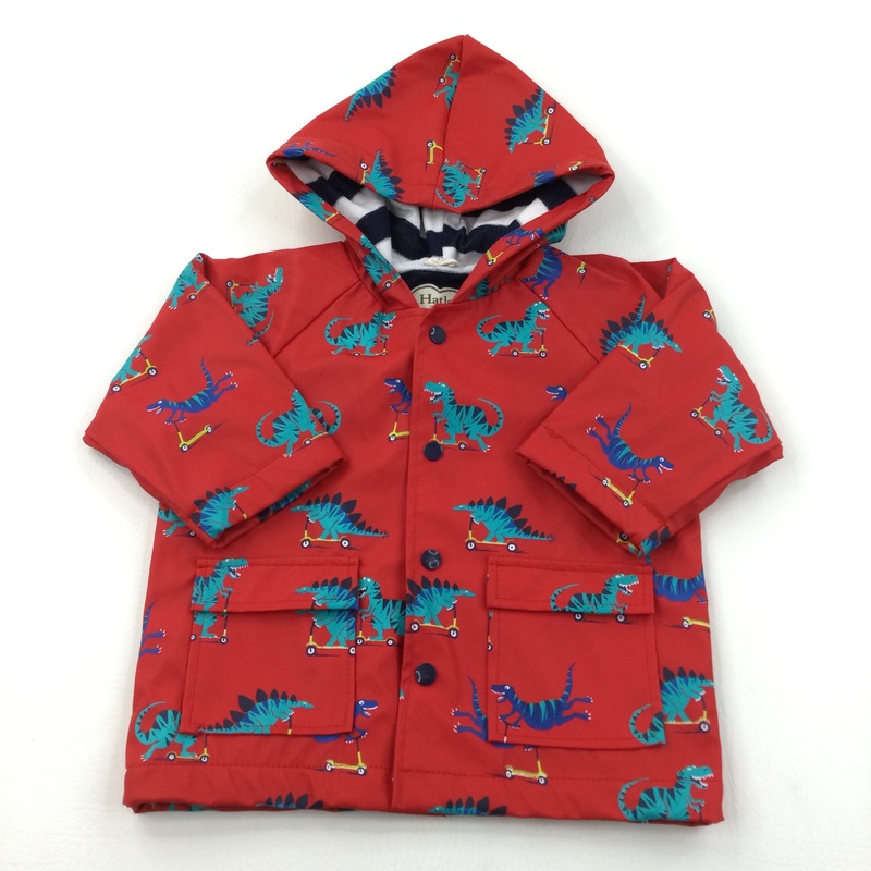 Skateboarding Dinosaurs Red Lined Showerproof Coat with Hood - Boys 18-24 Months