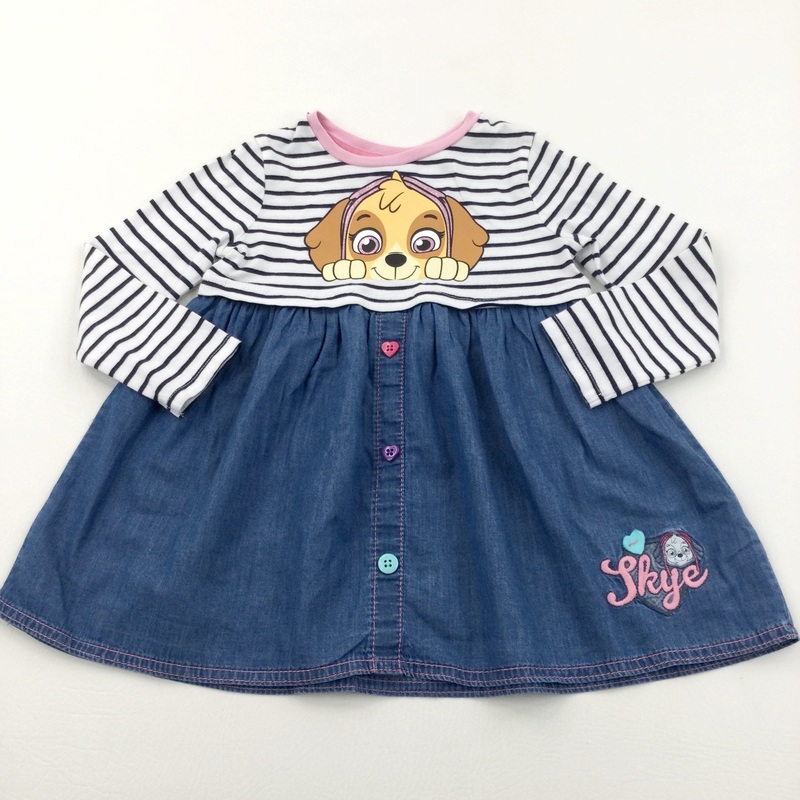 'Skye' Paw Patrol Navy & White Striped Jersey & Cotton Dress - Girls 3-4 Years