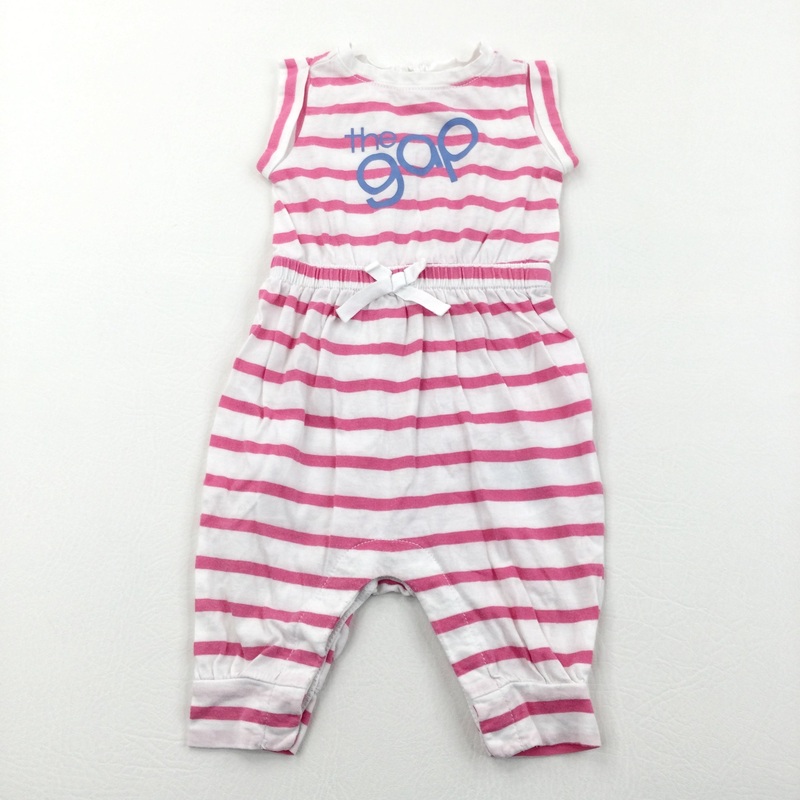'The Gap' Pink & White Striped Jersey Jumpsuit/Romper - Girls 0-3 Months