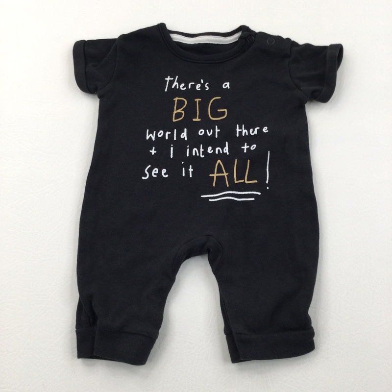 'There's A Big World Out There' Black Jersey Romper - Boys Newborn
