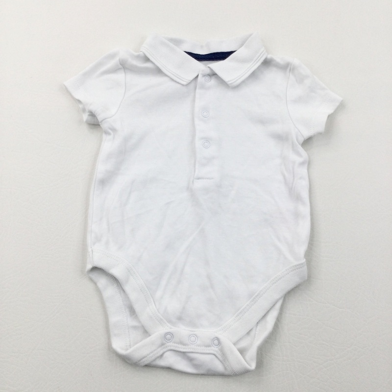 White Short Sleeve Bodysuit with Collar - Boys 3-6 Months